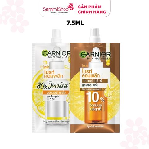 [HÀNG TẶNG KHÔNG BÁN] QT Garnier Tinh chất Skin Naturals Light Complete White Speed Vitamin C Booster Serum 7.5ml và 01 QT Garnier serum skin naturals bright complete overnight booster 7.5ml