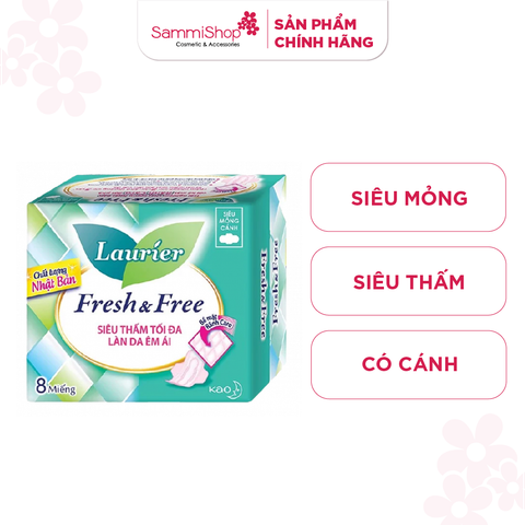 Laurier Fresh & Free Siêu Mỏng Cánh 8M