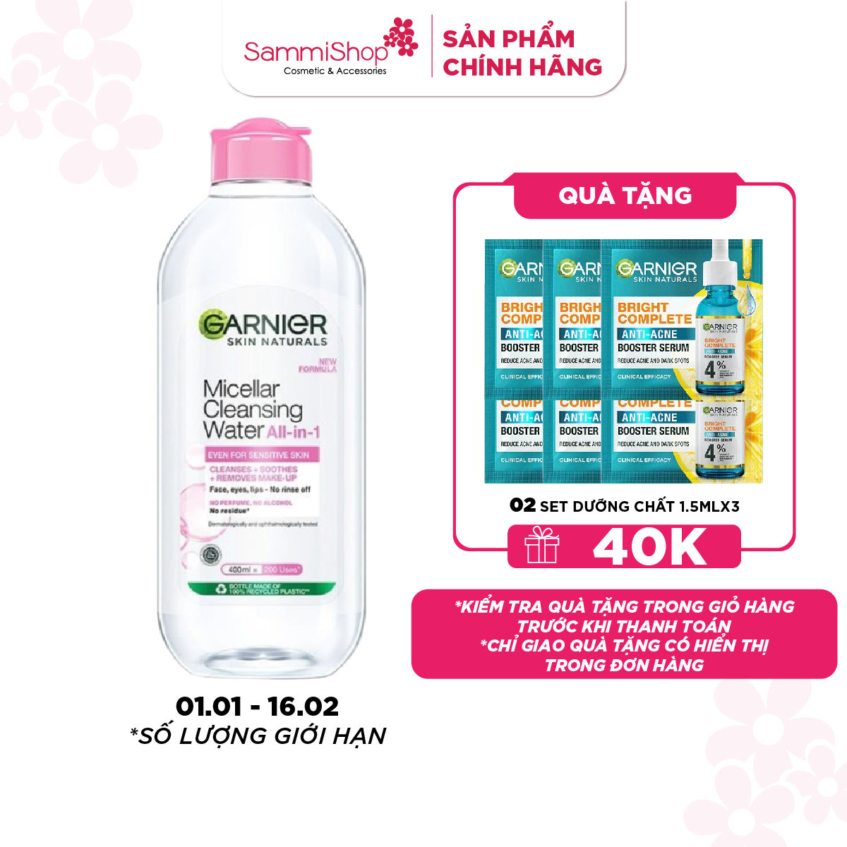 [APP+WEB 02.01 - 16.02] Garnier Nước tẩy trang Micellar Cleansing Water Even For Sensitive Skin 400ml