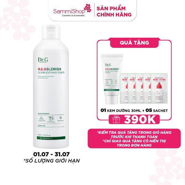 01.07 - 31.07 APP-WEB Dr.G Nước hoa hồng R.E.D Blemish Clear Soothing Toner 300ml