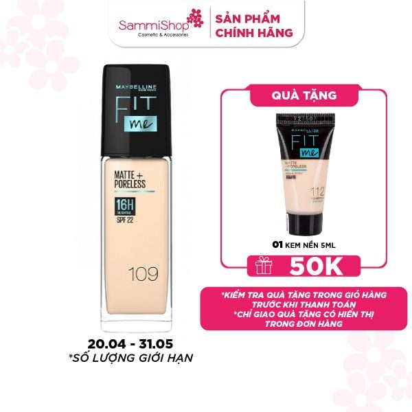 Kem nền kiềm dầu chống nắng Maybelline Fit Me Matte+Poreless SPF22