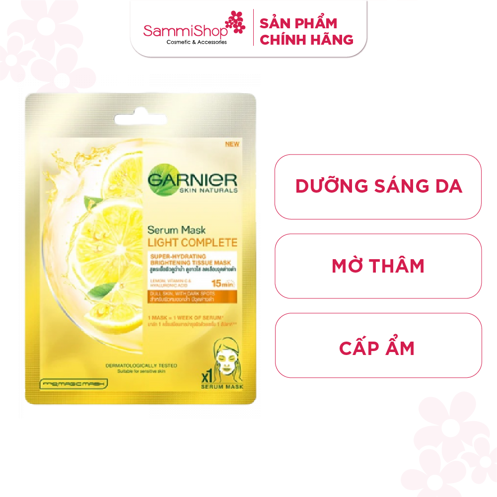 Garnier Mặt nạ giấy Serum Mask Light CompleteBrightening Hydration Lemon,VitaminC&Hyaluron 28g