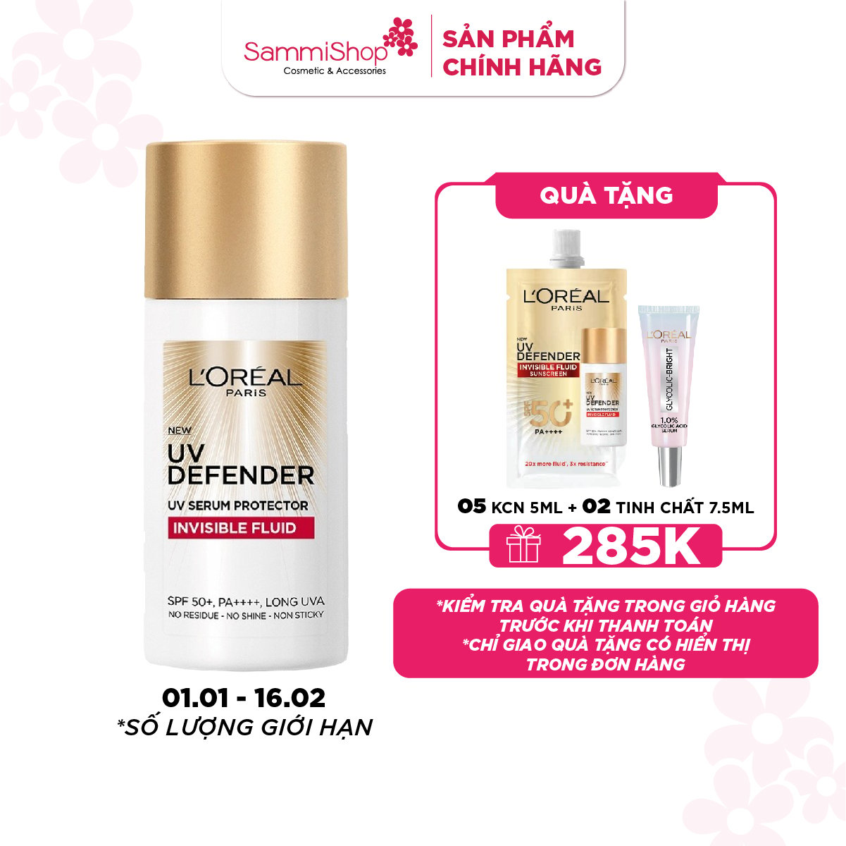 [APP+WEB 02.01 - 16.02] Loreal kem chống nắng Loreal Paris UV Defender Serum Invisible Fluid SPF 50+/PA ++++ Long UVA 50ml