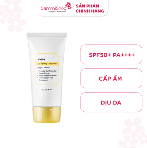 [date 9/25] Dear, Klairs Kem chống nắng All-day Airy Sunscreen SPF50+ PA++++ 50g