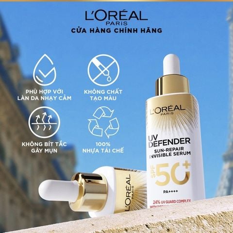 Loreal Paris Tinh chất Chống nắng UV Defender Sun- Repair Invisible Serum - SPF 50+/PA ++++  30ml