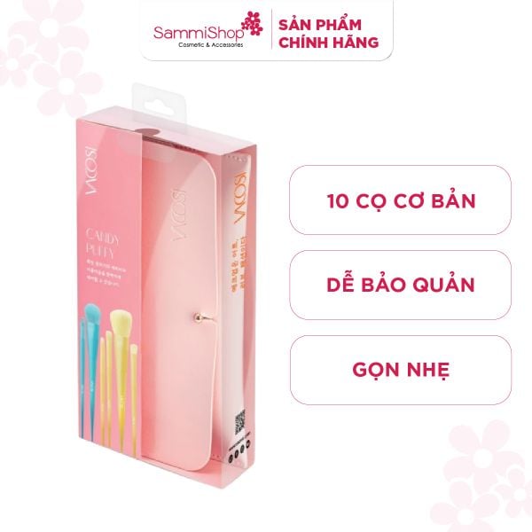 Vacosi Bộ cọ cá nhân Candy Puffy 10 cây & ví hồng BC34