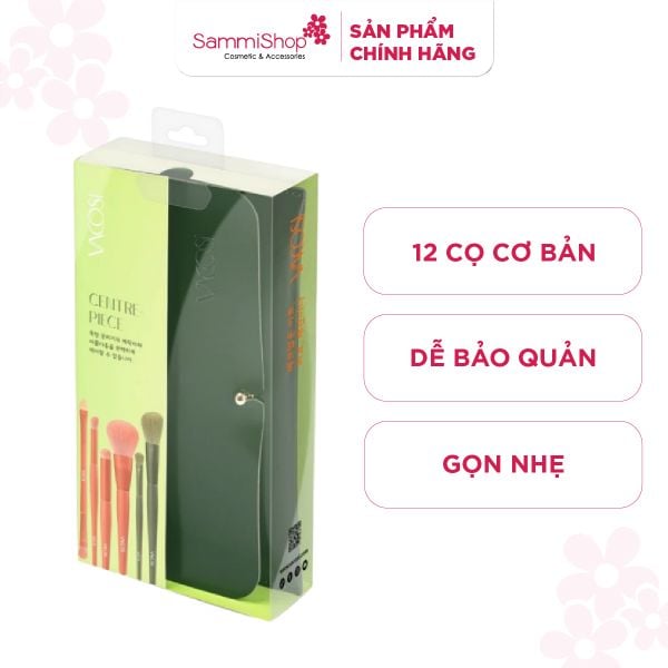 Vacosi Bộ cọ cá nhân Centrepiece 12 cây & ví xanh rêu BC35
