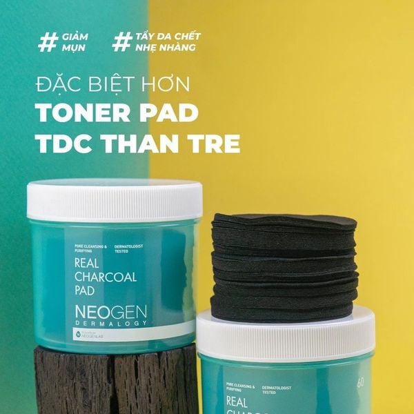 Neogen Dermalogy Tẩy da chết than tre kiềm dầu, giảm mụn Real Charcoal Pad 60 Miếng