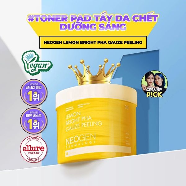 Neogen Dermalogy Tẩy tế bào chết chanh hỗ trợ dưỡng trắng, đều màu da Lemon Bright Pha Gauze Peeling 30 Miếng