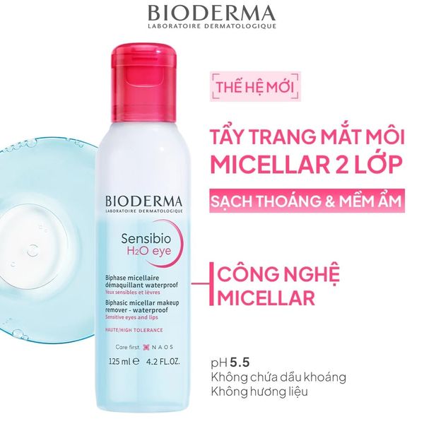Bioderma Nước tẩy trang mắt môi Sensibio H2O Eye 125ml