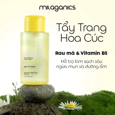 Milaganics Nước tẩy trang Hoa cúc, Rau má, Vitamin B5 300ml