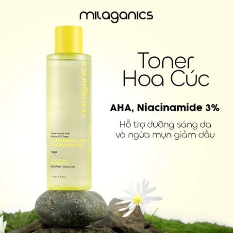 Milaganics Toner Hoa cúc, AHA, Niacinamide 240ml