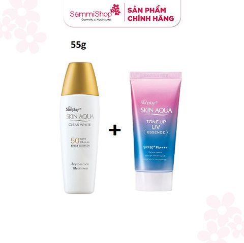 [15.05 - 17.05] Sunplay Sữa chống nắng Skin Aqua Clear White SPF50+ PA++++ 55g+ Sunplay Tinh chất chống nắng Skin Aqua Tone Up UV Essence Lavender SPF50+/PA++++ 50g