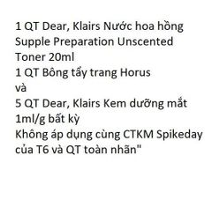 [HÀNG TẶNG KHÔNG BÁN] 1 QT Dear, Klairs Nước hoa hồng Supple Preparation Unscented Toner 20ml và 1 QT Horus Bông tẩy trang và 5 QT Dear, Klairs kem dưỡng mắt 1ml