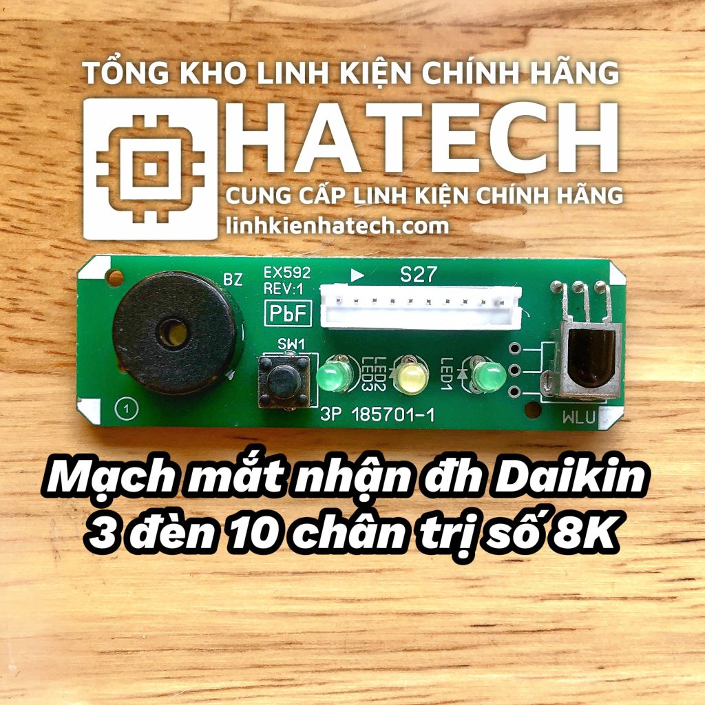 Mạch mắt nhận điều hòa Daikin 3 đèn 10 chân trị số 8K 3P185701-1 có hộp (lắp được cho 2 đèn 10 chân inverter)