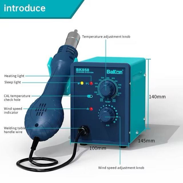 Trạm Khò Khí Nóng Bakon BK858 550W±10% 100~480°C chính hãng