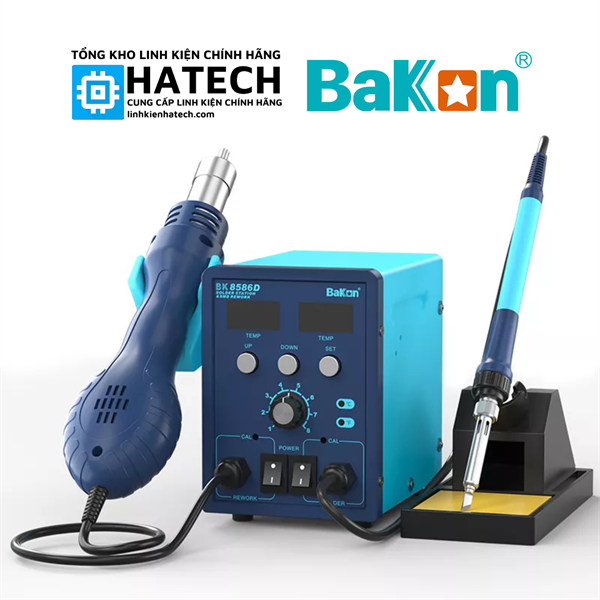 Trạm Hàn Khò Bakon 2 Trong 1 BK8586D 640W 100-500°C mới chính hãng đầy đủ phụ kiện