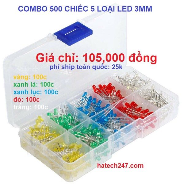 COMBO 500 chiếc LED 5 loại 3mm
