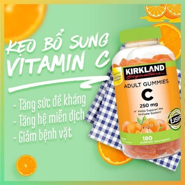 Kẹo dẻo bổ sung Vitamin C Kirkland Adult Gummies C 250mg của Mỹ
