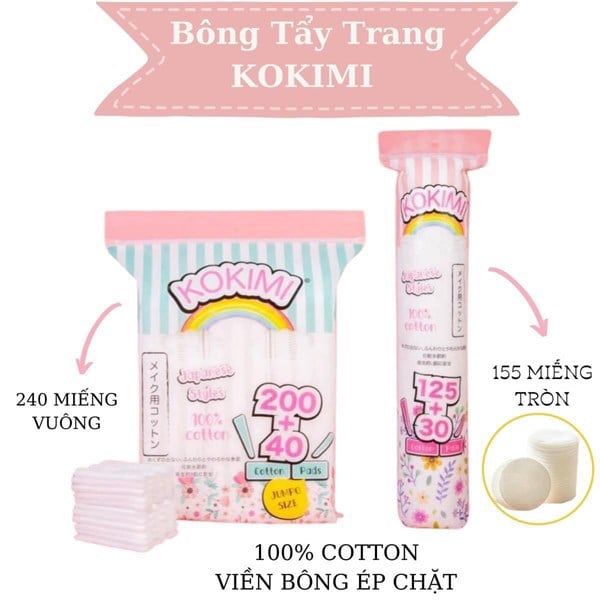 Bông Tẩy Trang Mihoo Kokimi Bông Vuông Túi 240 miếng