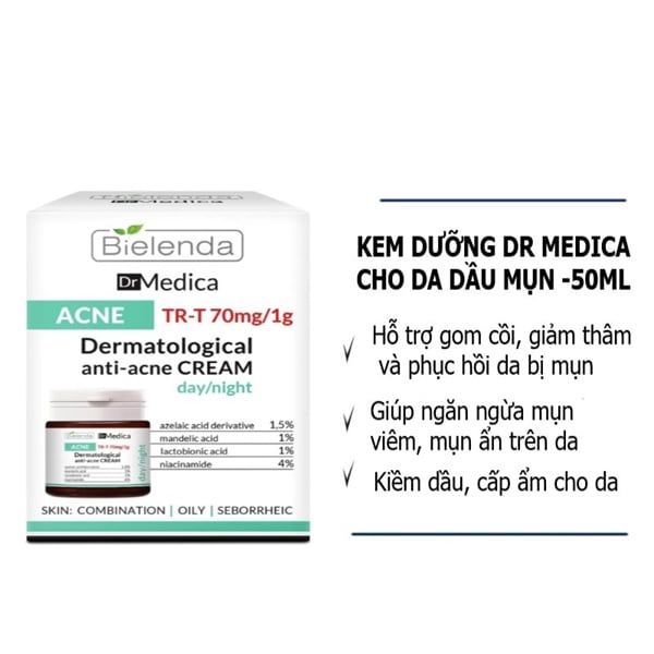 Kem dưỡng ẩm cho da dầu mụn Bielenda Dr Medica Dermatological Anti-Acne Cream