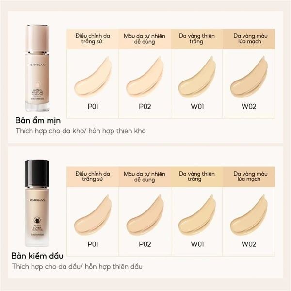Kem Nền Carslan Lâu Trôi Chống Thấm Nước Suốt Lasting Moisture P02