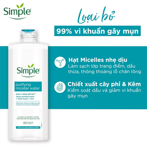 (mẫu mới) Nước Tẩy Trang Simple Micellar Water Boost 400ml cho da khô