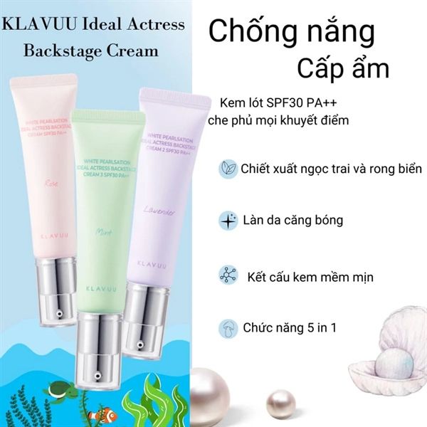 Kem Lót Klavuu White Pearlsation Ideal Actress Backstage Cream SPF30 30ml-tím