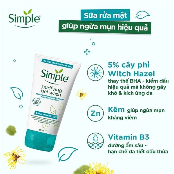 Sữa Rửa Mặt Kiềm Dầu Ngừa Mụn Simple Purifying Gel Wash 150Ml