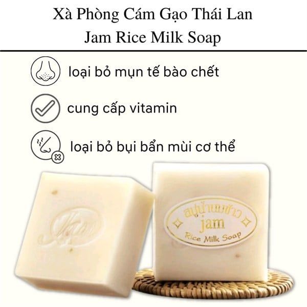 Xà phòng kích trắng cám gạo Thái Lan Jam Rice Milk Soap 65g chính hãng