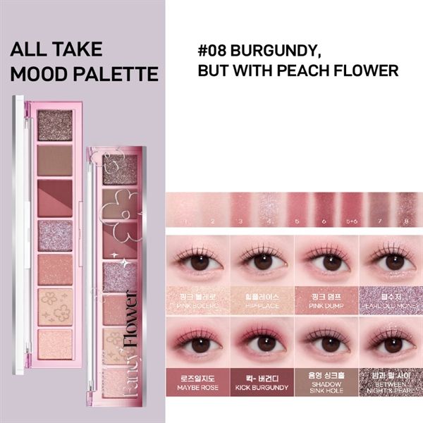 Phấn Mắt 7 Ô Peripera All Take Mood #008-burgundy,but with peach flower