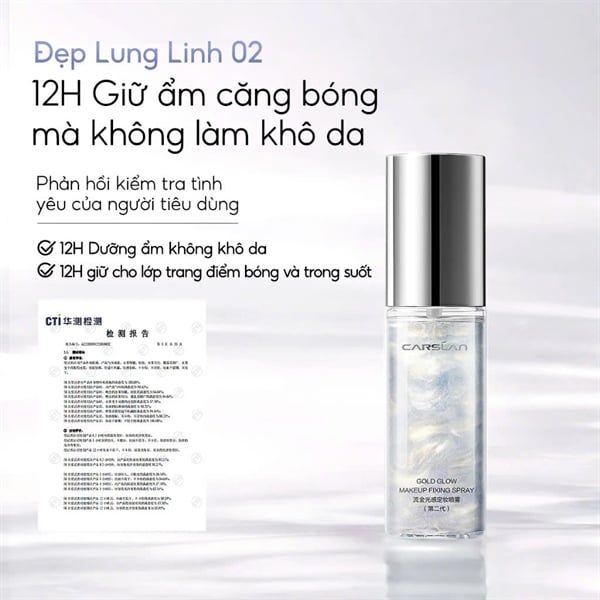 Xịt Khóa Nền Có Nhũ Carslan Gold Glow Makeup Fixing Spray 50ml
