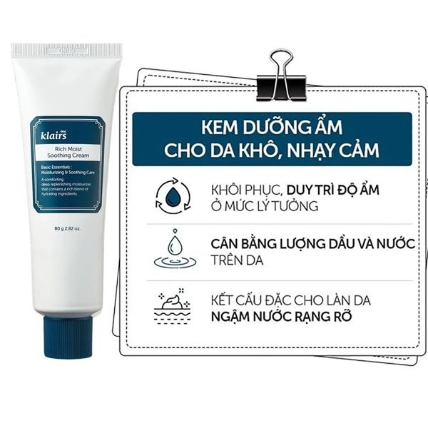 Kem Dưỡng Ẩm Klairs Dành Cho Da Khô nhạy cảm Rich Moist Soothing Cream