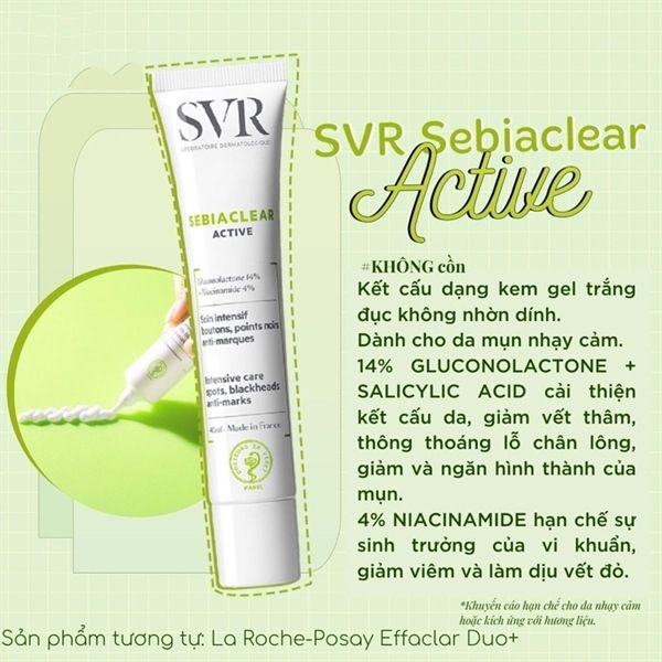 Gel Dưỡng SVR SEBIACLEAR Active Giảm Mụn & Loại Bỏ Dầu Cho Da 40ml