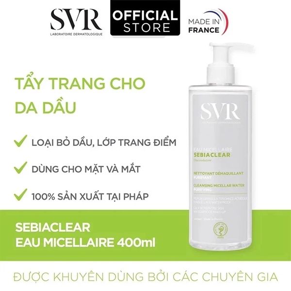 Nước Tẩy Trang Dành Cho Da mụn nhạy cảm SVR sebiaclear 400ml