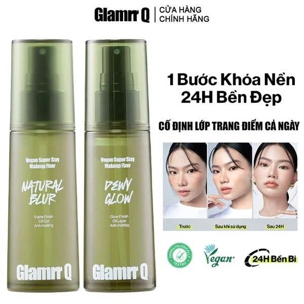 Xịt Khóa Nền Glamrr q Vegan Super Stay Makeup Fixer #02 dewy glow