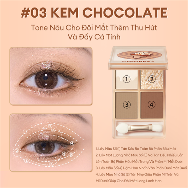 Bảng Phấn Mắt 4 Màu COLORKEY choco Ice Cream #03 kem chocolate