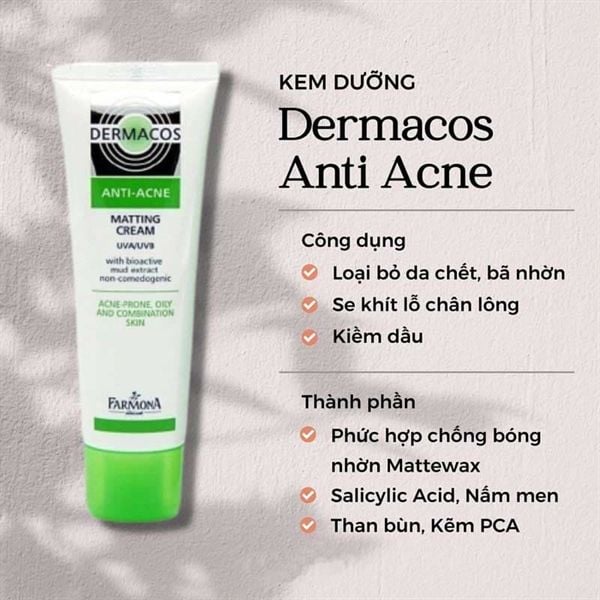 Kem Dưỡng Kiềm Dầu Dermacos Anti Acnes giảm bóng nhờn, ngăn ngừa mụn * 50ml