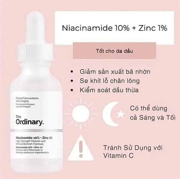 Serum The Ordinary Niacinamide 10% + Zinc 1% tinh chất giúp Giảm Viêm , Giảm Mụn, bã nhờn , giảm thâm mụn , tàn nhang