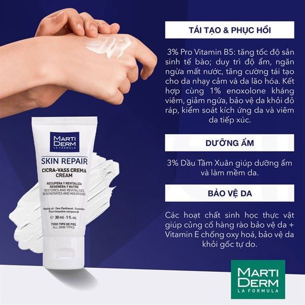 Kem Dưỡng Tái Tạo & Phục Hồi Da Nhạy Cảm - MartiDerm Skin Repair Cicra Vass Cream