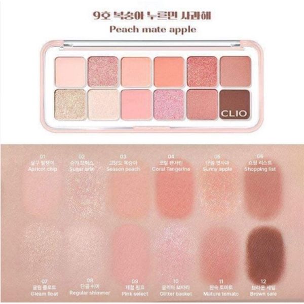 Bảng Phấn mắt 12ô Clio pro eye palette air #09-peach mate apple