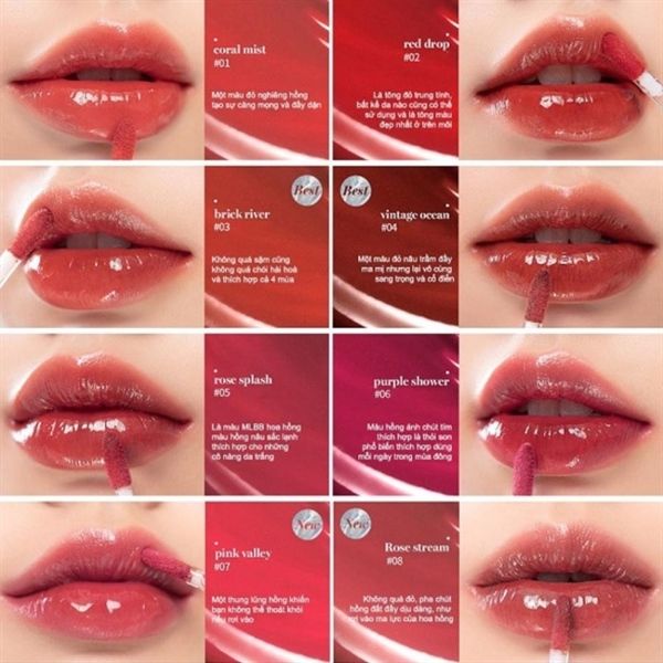 Son tint bóng ROMAND GLASTING water tint #02 red drop đỏ nâu