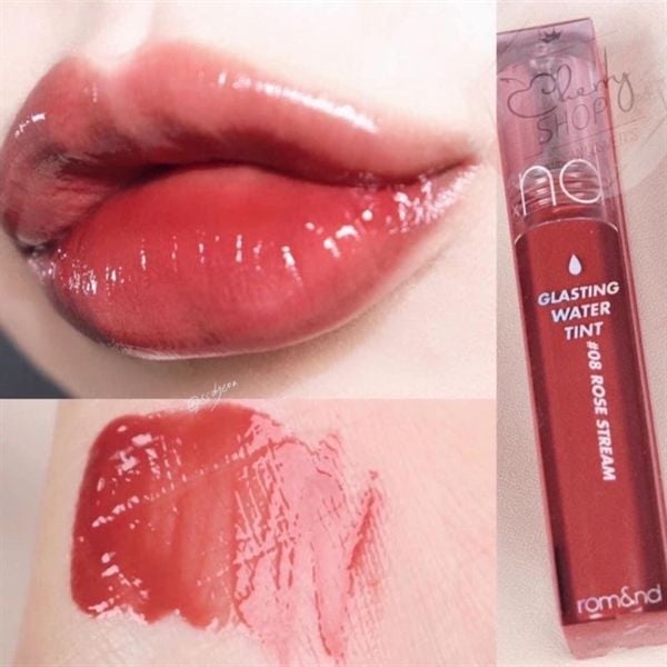 Son tint bóng Romand Glasting water tint #08 Rose Stream hồng đất