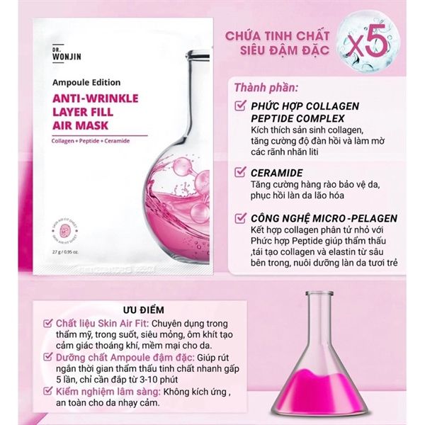 Mặt Nạ Siêu Tinh Chất Cấp Ẩm, Làm Dịu Da Dr.Wonjin Ampoule Edition Fill Air Mask