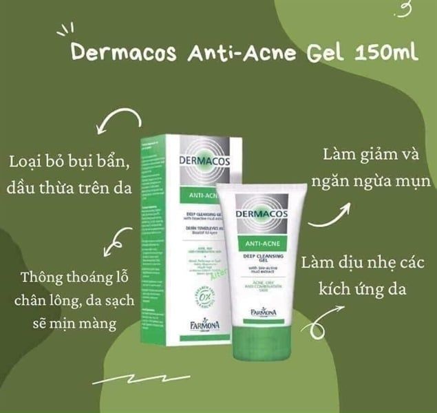 Gel Rửa Mặt Sạch Sâu, Ngừa Mụn Chứa Bùn Hoạt Tính Farmona Dermacos Anti-Acne Deep Cleansing 150ml
