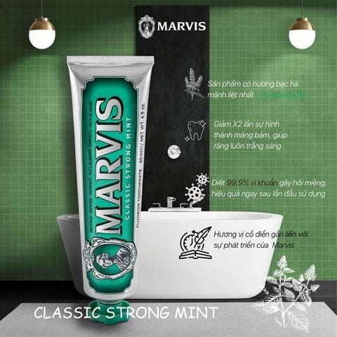 kem đánh răng siêu xịn Marvis trắng răng khử mùi #xanh lá-bạc hà