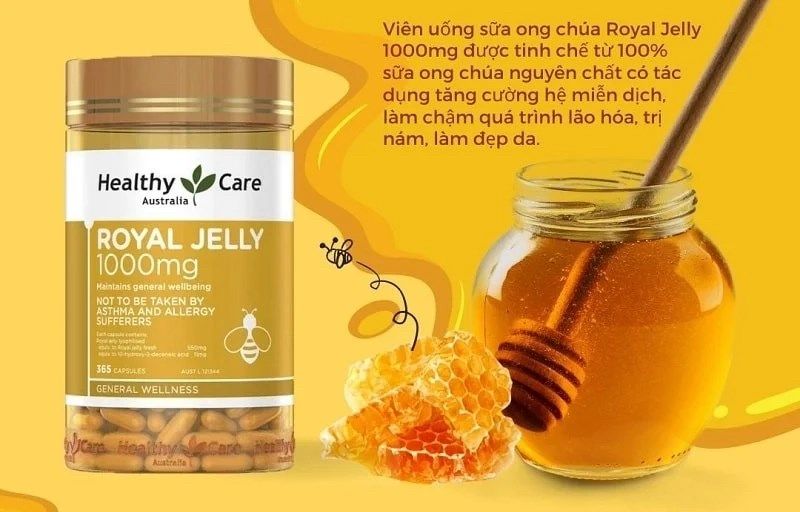 Sữa Ong Chúa Royal Jelly 1000mg – Healthy Care Úc, 365 viên