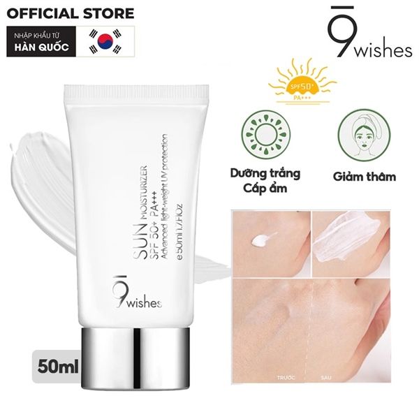 Kem Chống Nắng Cấp Ẩm, Làm Dịu Da 9 Wishes Sun Moisturizer Advanced Light-weight UV Protection SPF50/PA+++ 50ml