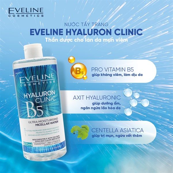 Nước Tẩy Trang Eveline Hyaluronic Clinic B5 500ml