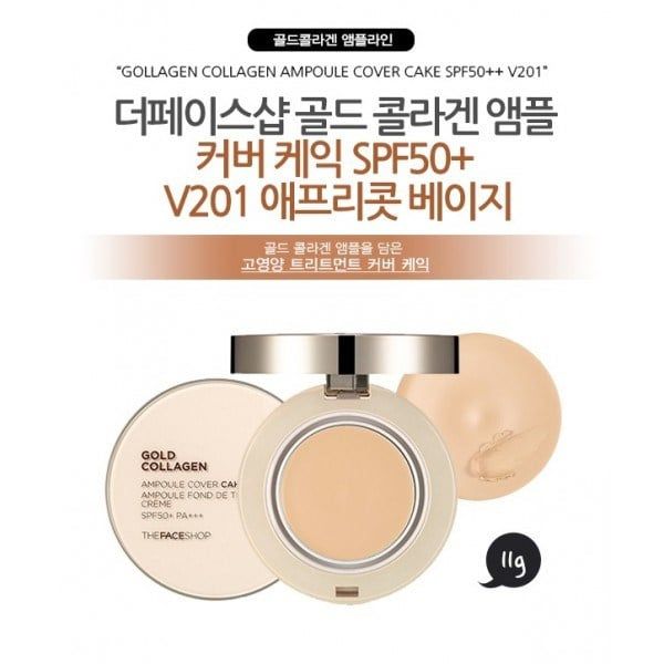 Phấn nền The Face Shop gold collagen ampoule two-way pact